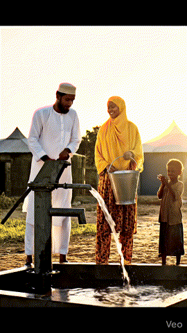 A donor-funded water well bringing clean water to a community