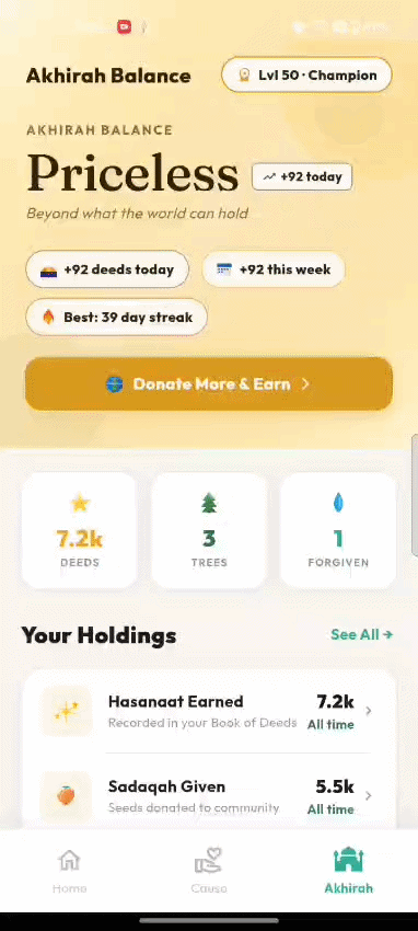 Akhirah balance screen in Sabiq